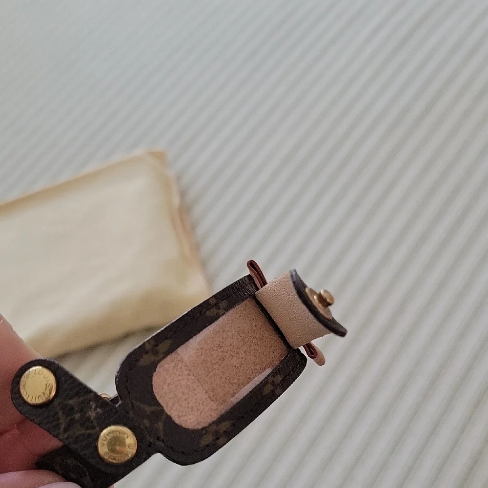 Louis Vuitton Brown Monogram Leather Bracelet with Tan Bow and Gold Hardware - Picture 3 of 9